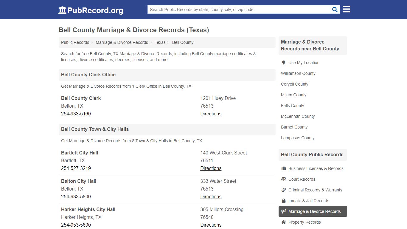 Bell County Marriage & Divorce Records (Texas)