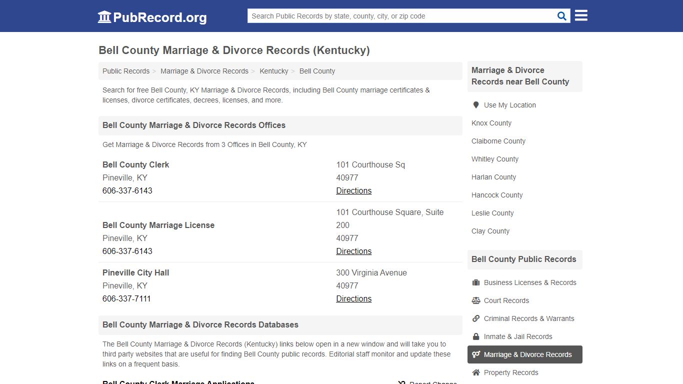 Bell County Marriage & Divorce Records (Kentucky)